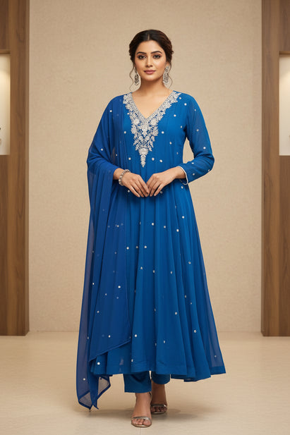 Royal Blue Anarkali Chinnon Handwork Partyware Kurtha 567