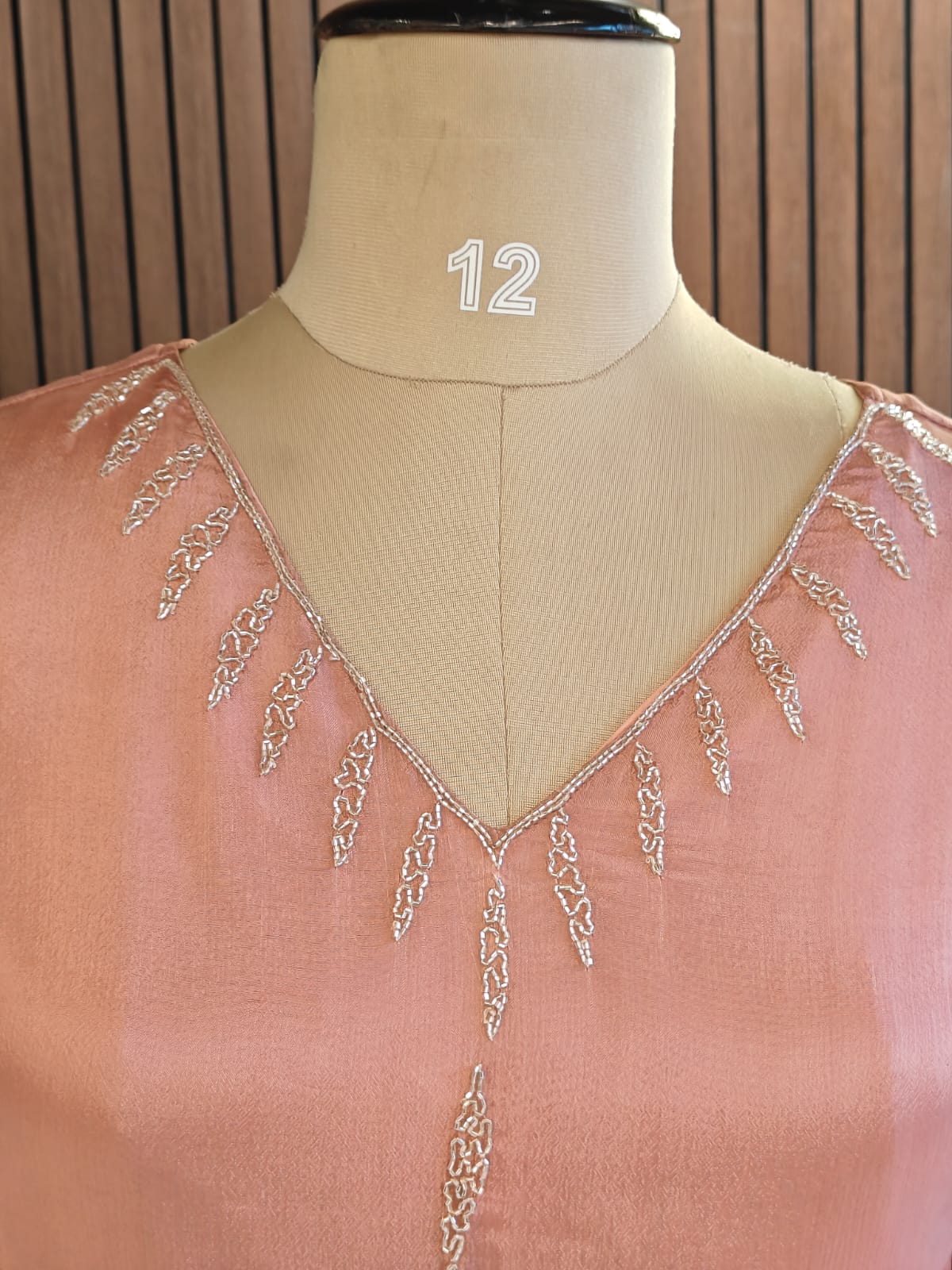 Peach Anarkali Chinnon handwork party ware Kurtha 567
