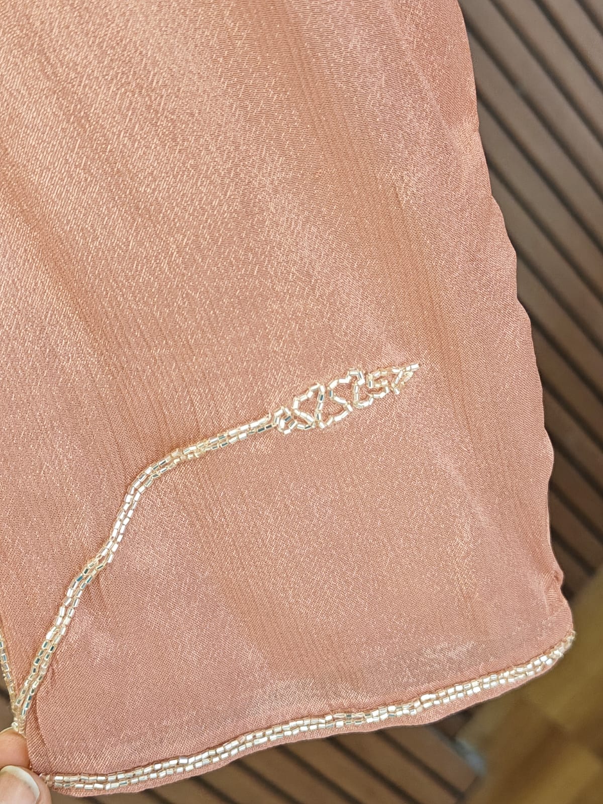 Peach Anarkali Chinnon handwork party ware Kurtha 567
