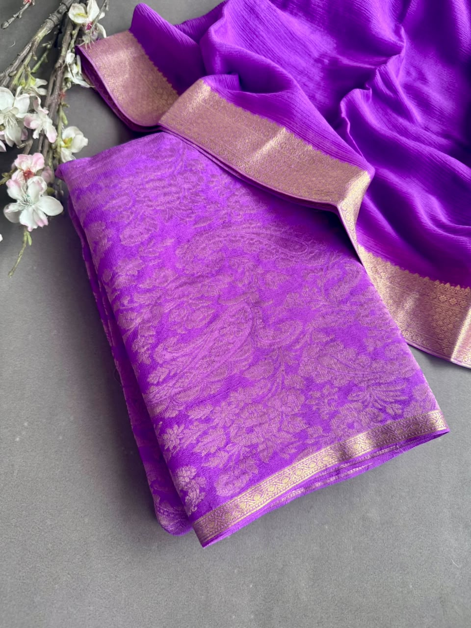 Lilac Pure Brocade Mysore Silk Dress Material (Swara)
