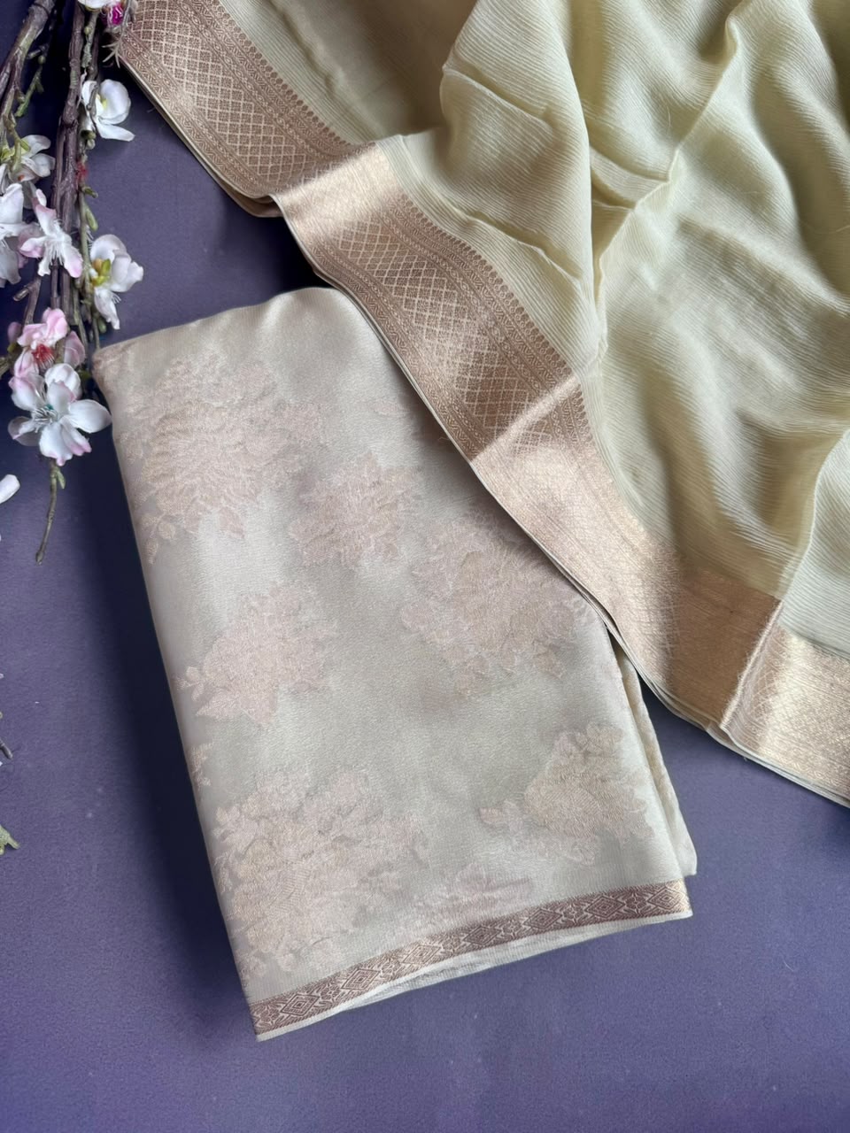 Pastel Green Pure Brocade Mysore Silk Dress Material (Swara)