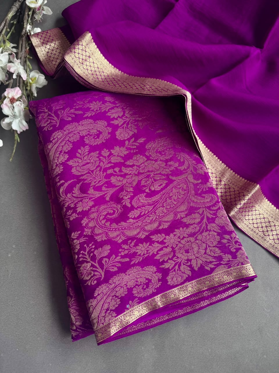 Magenta Pure Brocade Mysore Silk Dress Material (Swara)