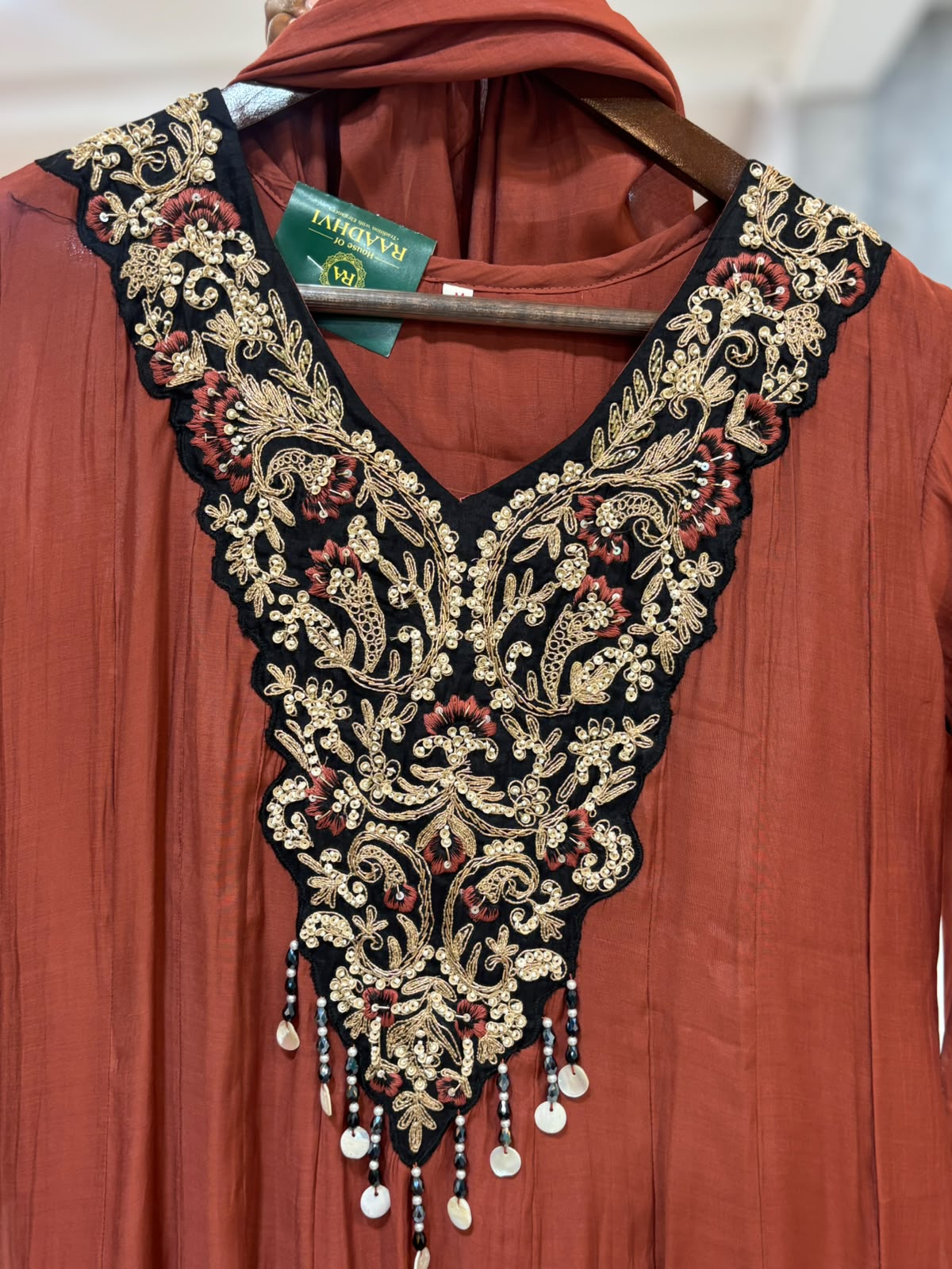 Maroon Mul Chanderi Thread Embroidery A Line Kurtha 223