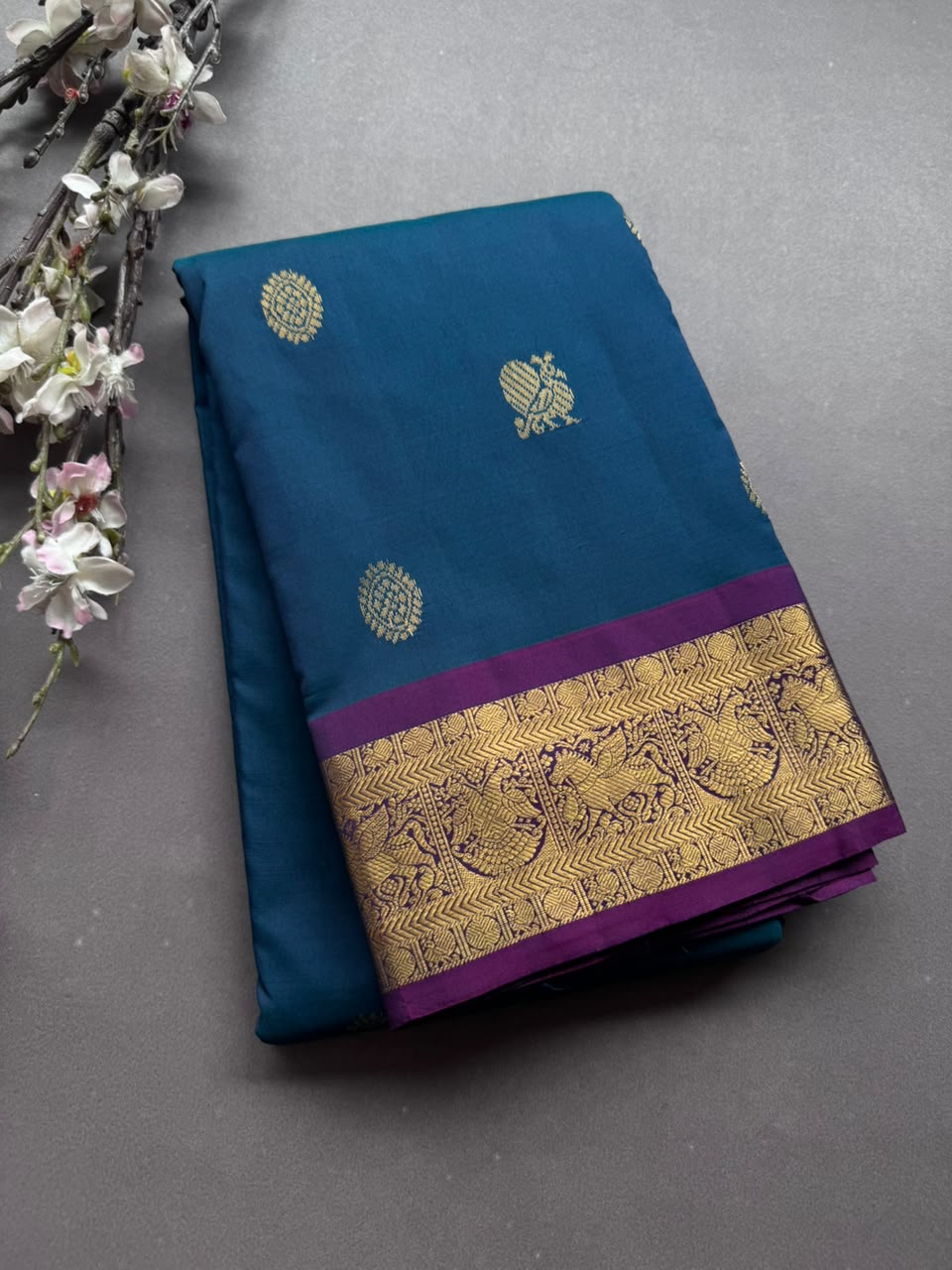 Peacock Blue Pure Kanchi Silk Saree 108