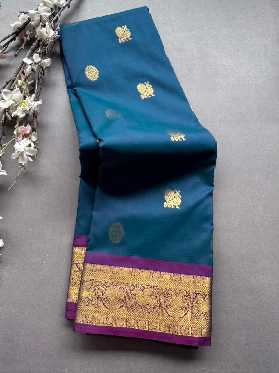 Peacock Blue Pure Kanchi Silk Saree 108