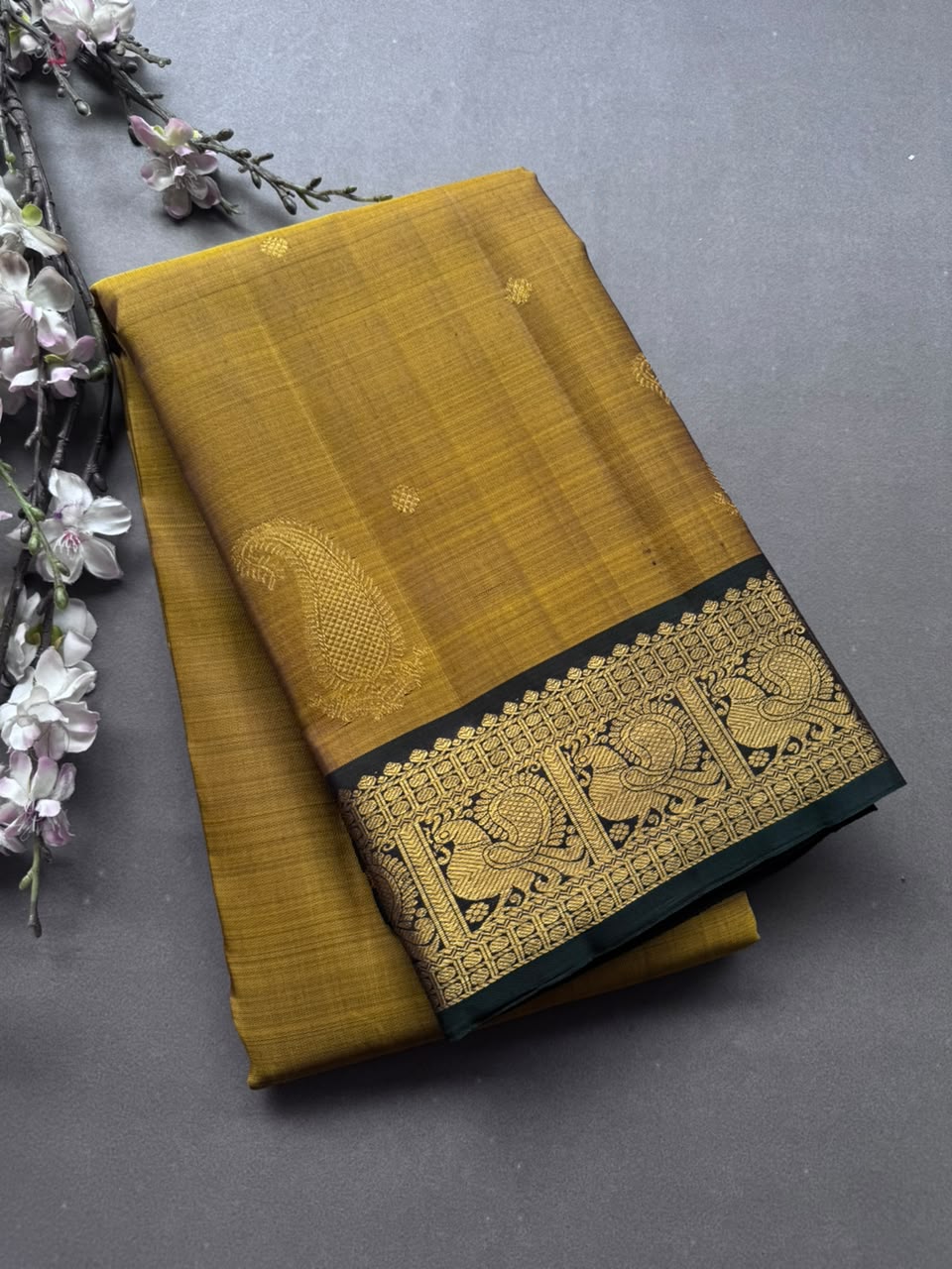 Mustard Pure Kanchi Silk Saree 108