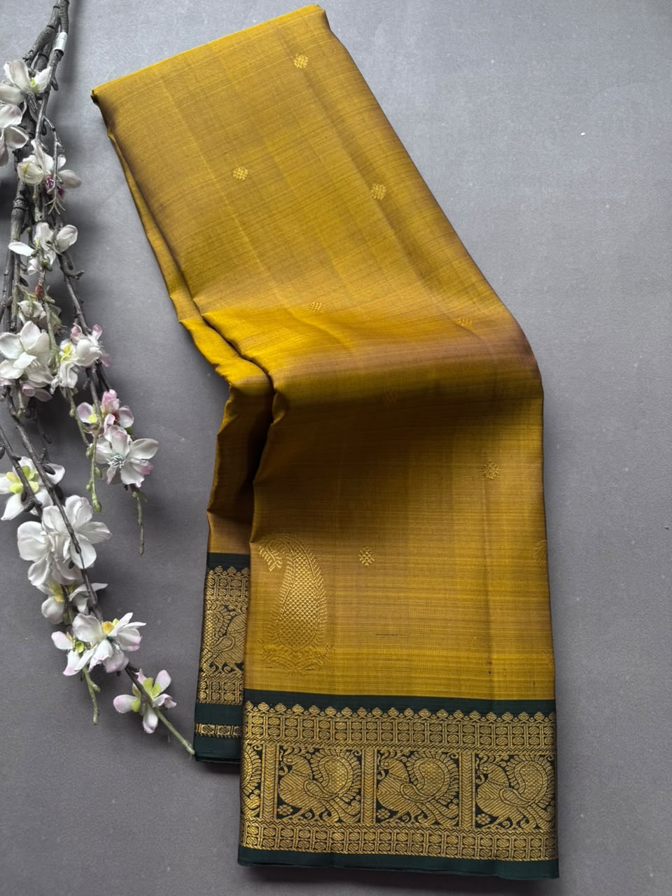 Mustard Pure Kanchi Silk Saree 108