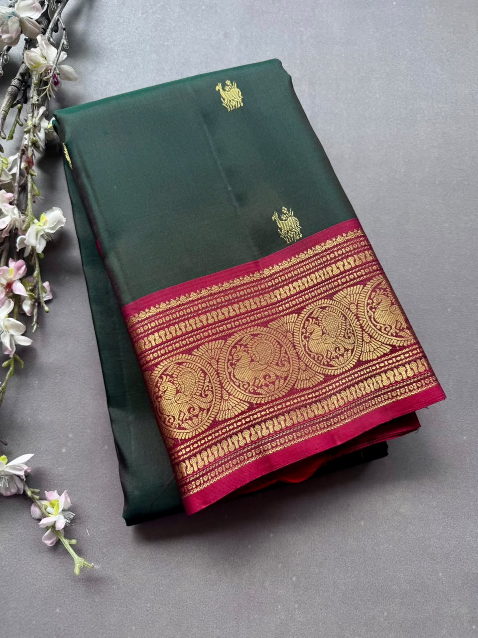 Bottle Green Pure Kanchi Silk Saree 108