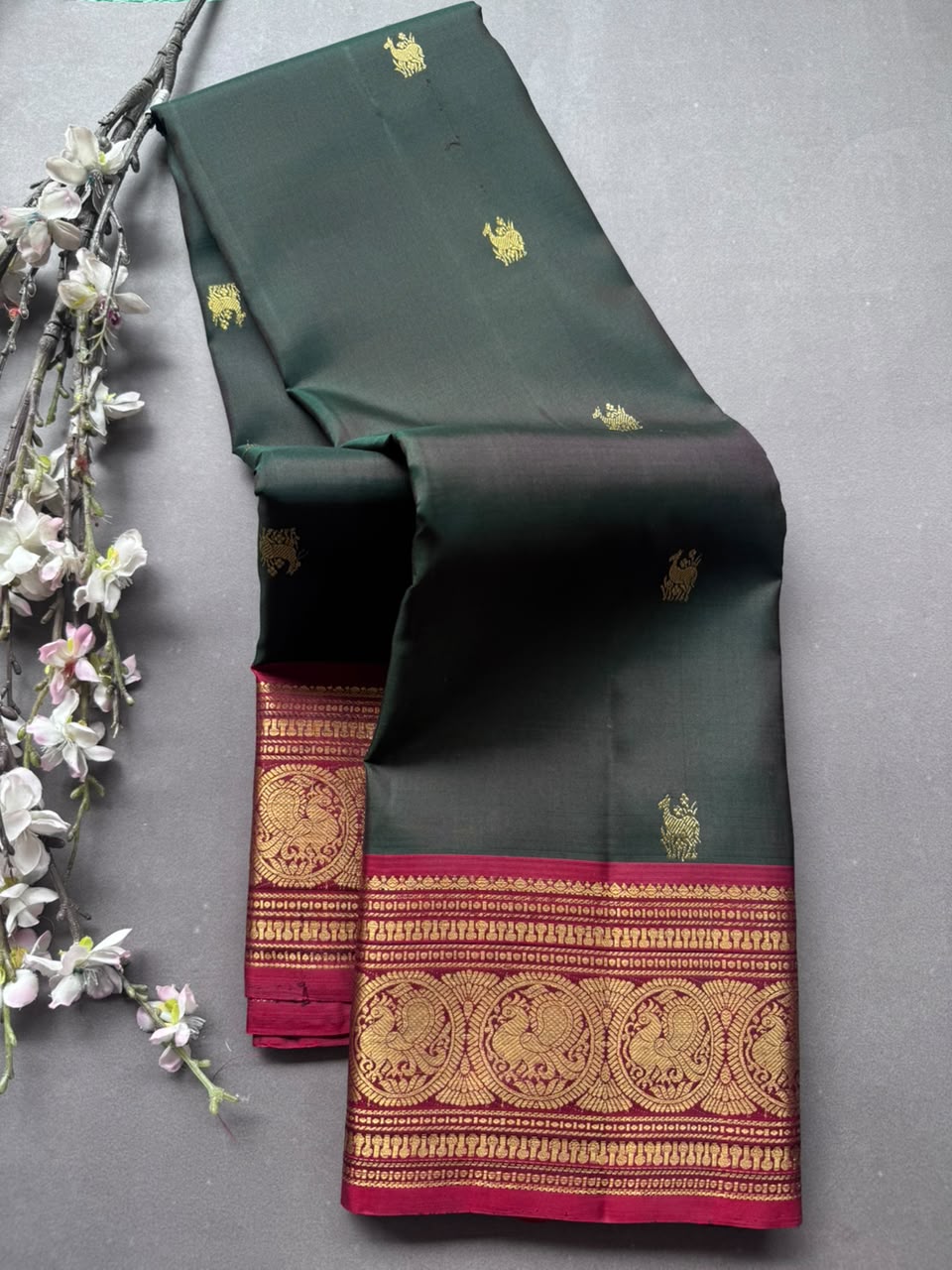 Bottle Green Pure Kanchi Silk Saree 108