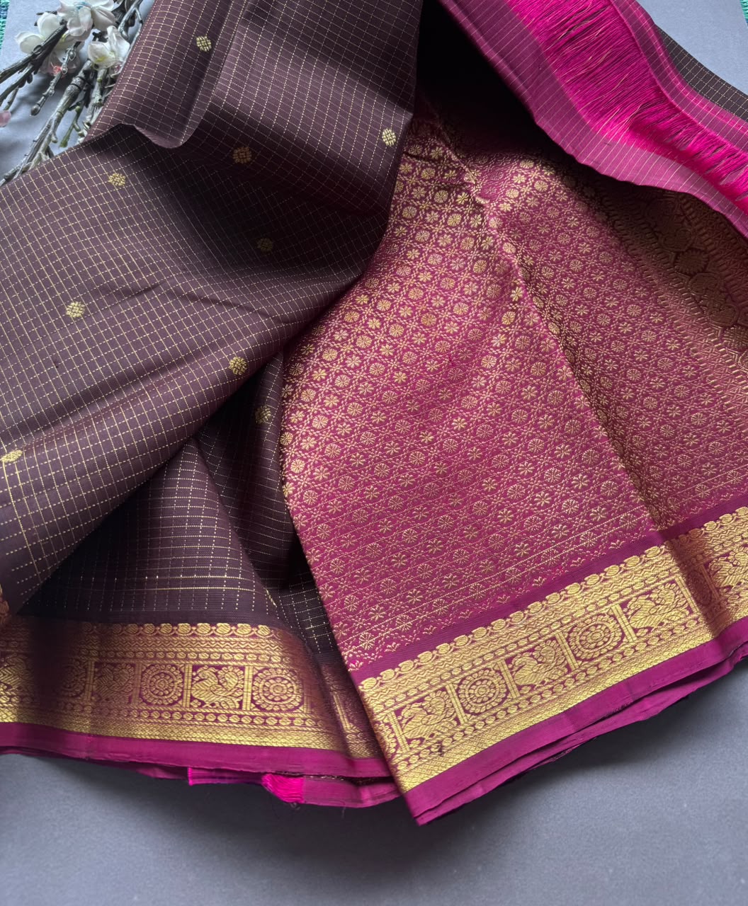 Brown Checks Pure Kanchi Silk Saree 108