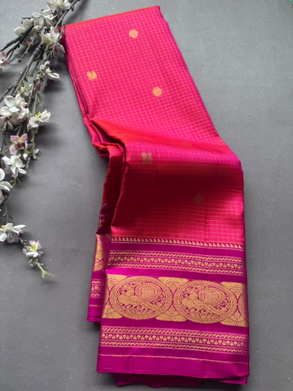 Pink Checks Pure Kanchi Silk Saree 108