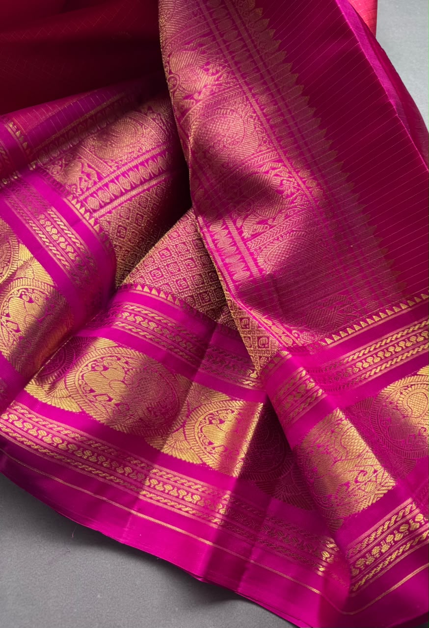 Pink Checks Pure Kanchi Silk Saree 108