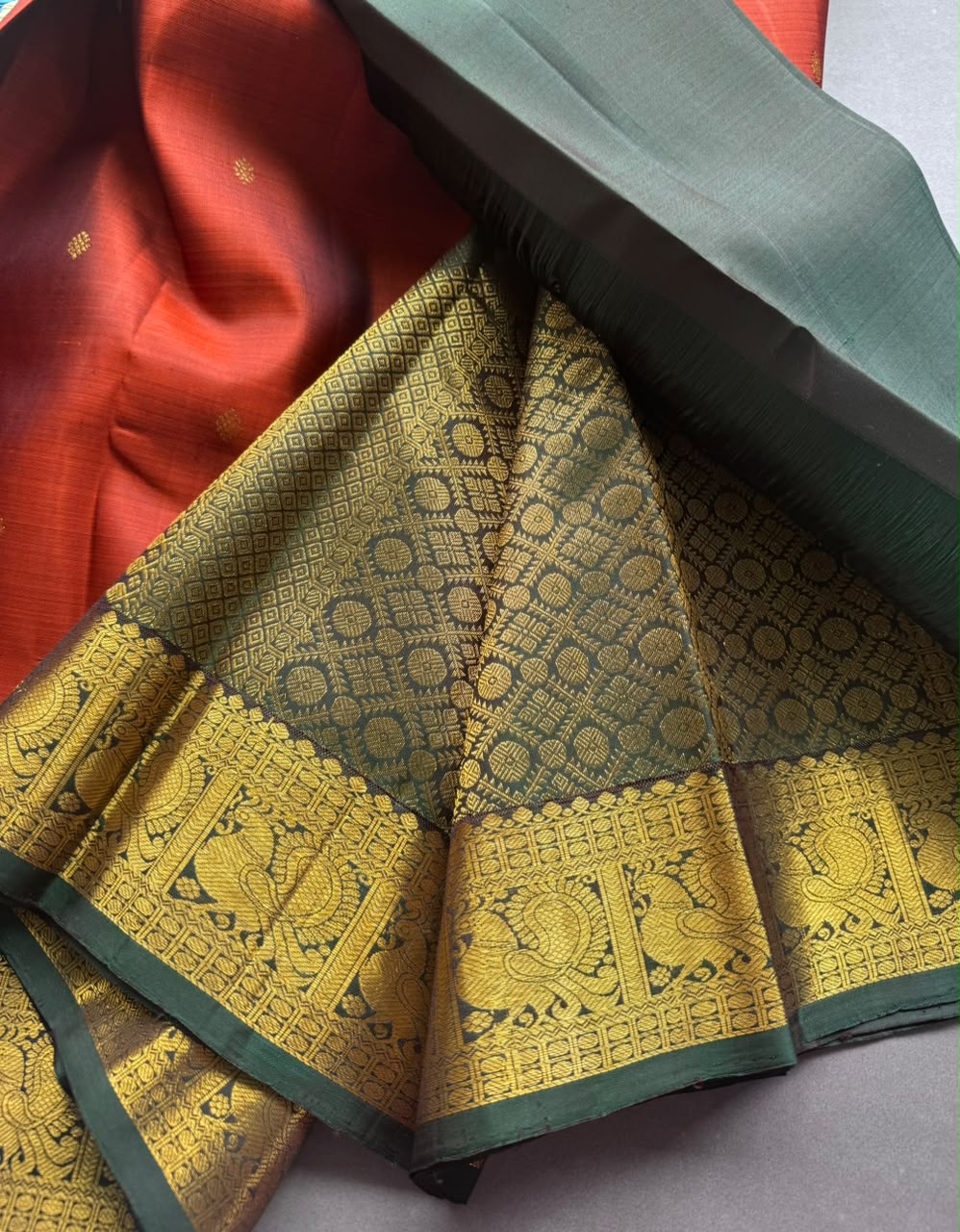 Orange Checks Pure Kanchi Silk Saree 108