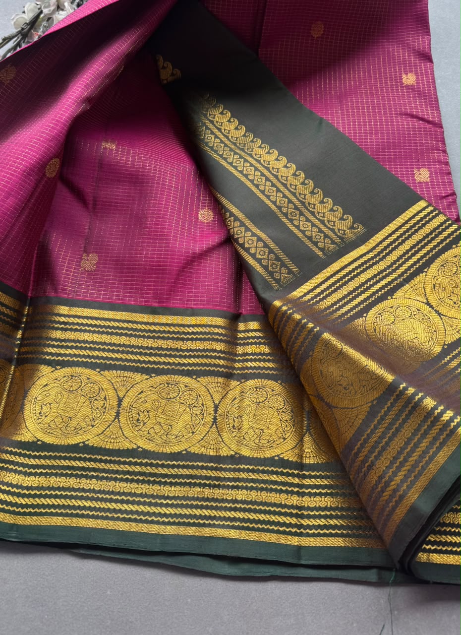 Magenta Checks Pure Kanchi Silk Saree 108