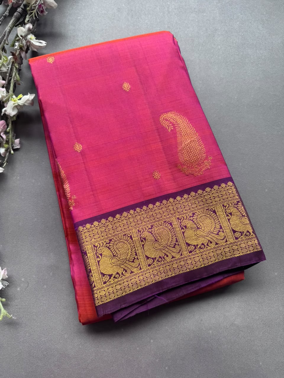 Pink Checks Pure Kanchi Silk Saree 108