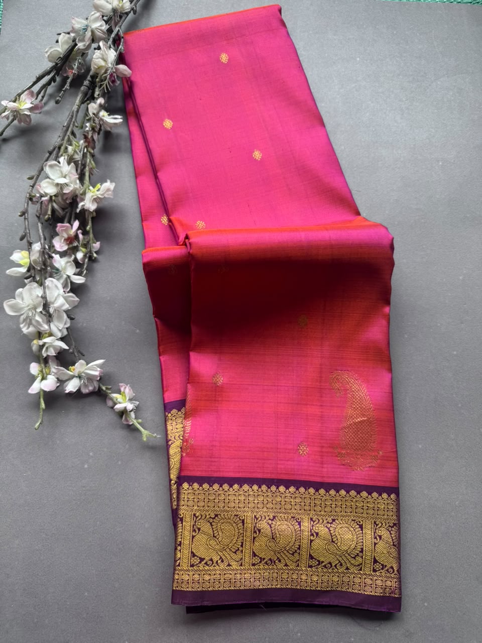 Pink Checks Pure Kanchi Silk Saree 108