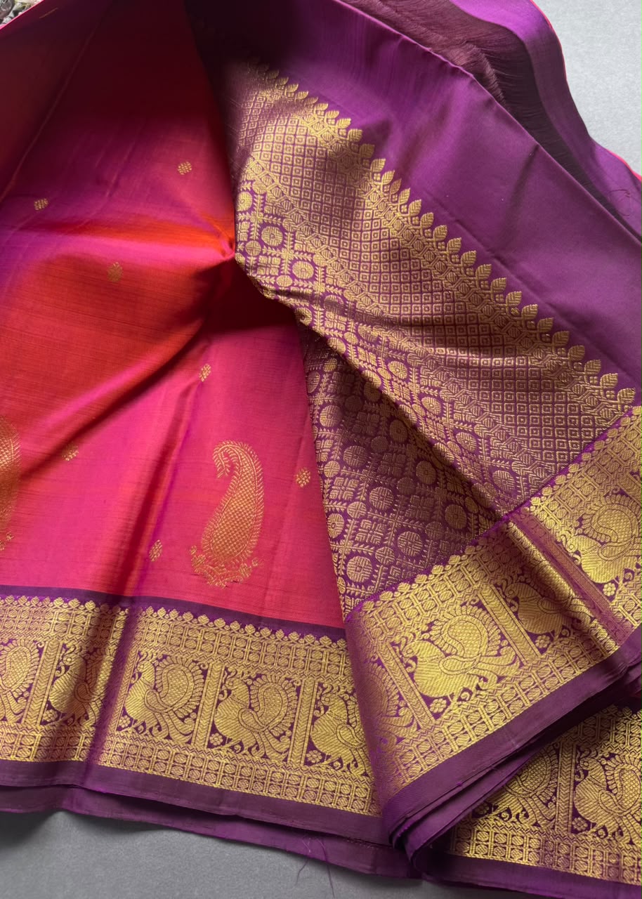 Pink Checks Pure Kanchi Silk Saree 108