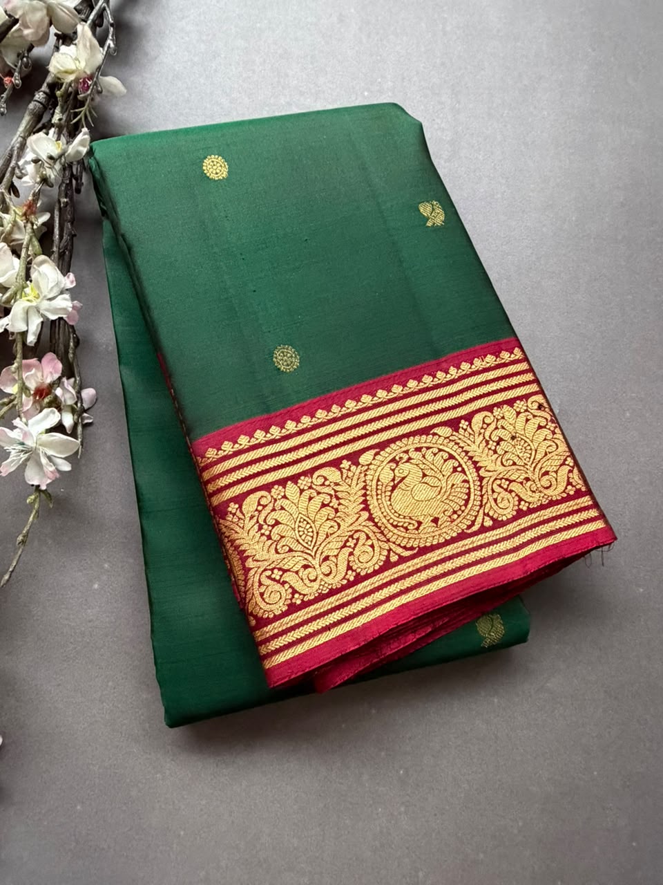Bottle Green Pure Kanchi Silk Saree 108