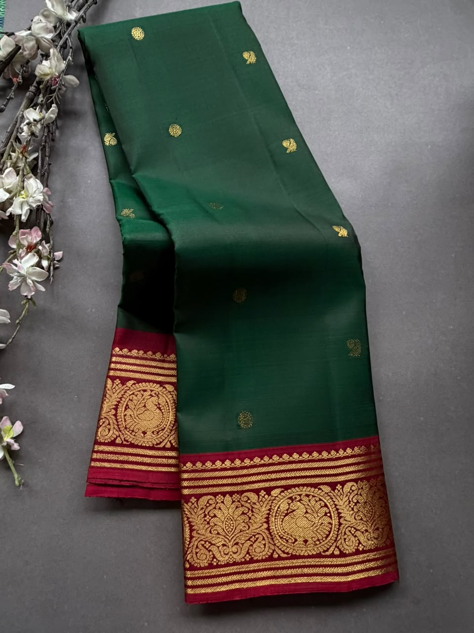 Bottle Green Pure Kanchi Silk Saree 108