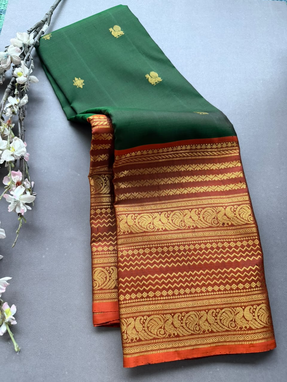 Bottle Green Pure Kanchi Silk Saree 108