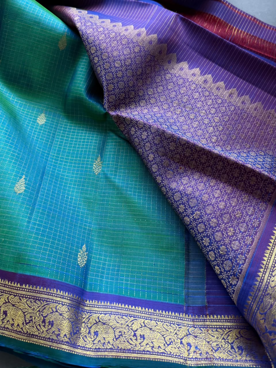 Blue Checks Pure Kanchi Silk Saree 108