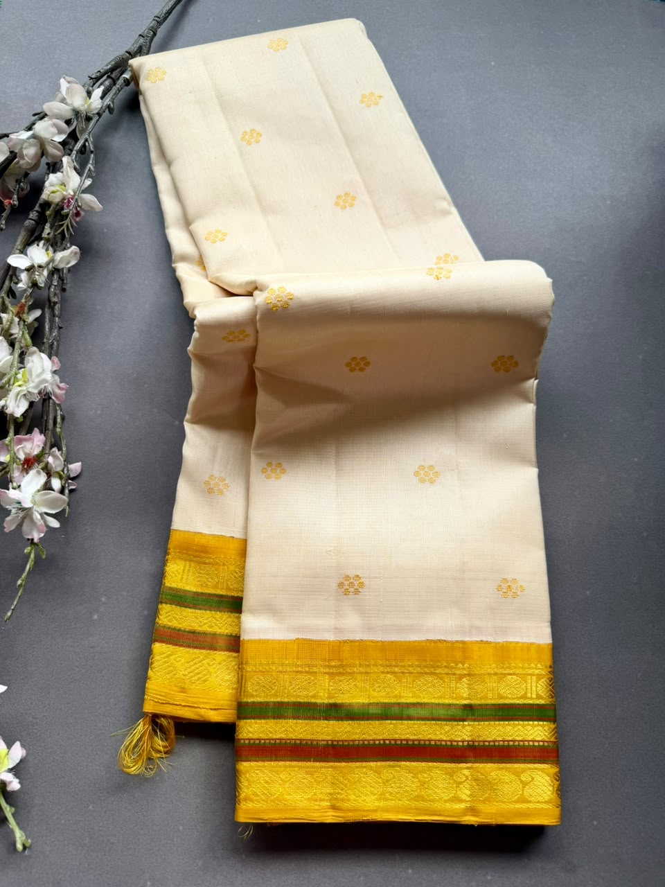 Cream Pure Kanchi Silk Saree 108