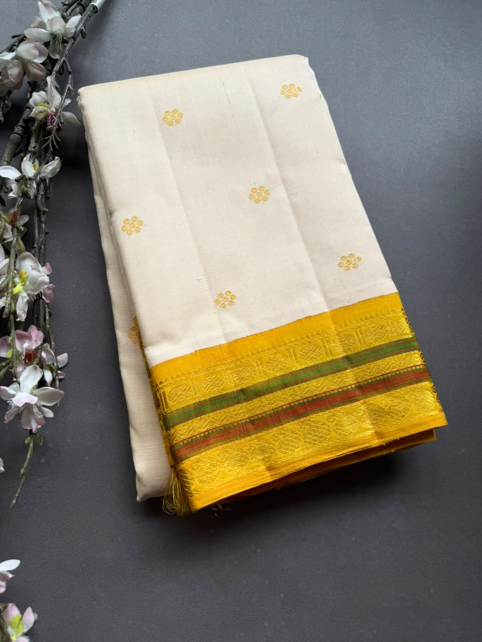 Cream Pure Kanchi Silk Saree 108