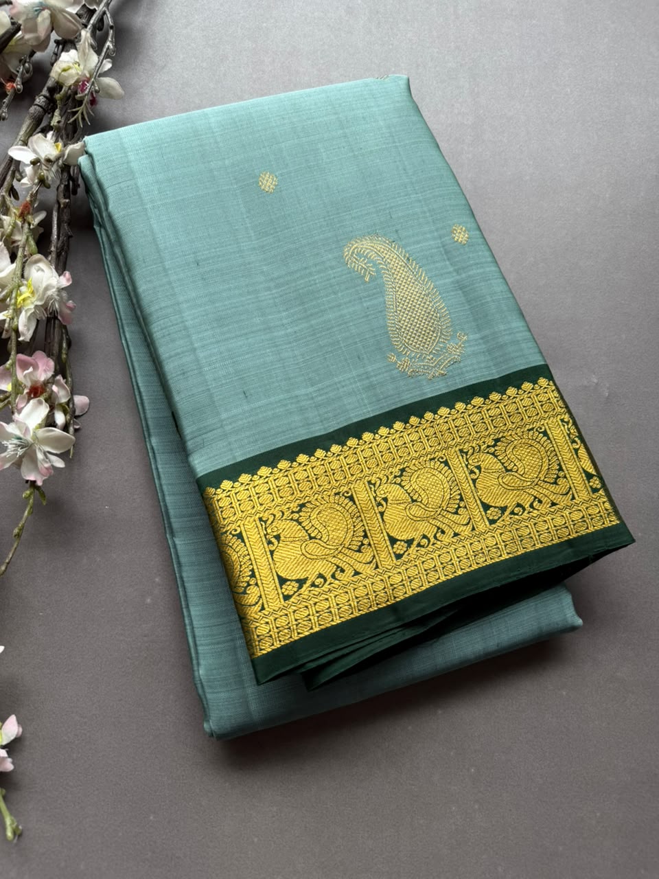 Pastel Blue Pure Kanchi Silk Saree 108