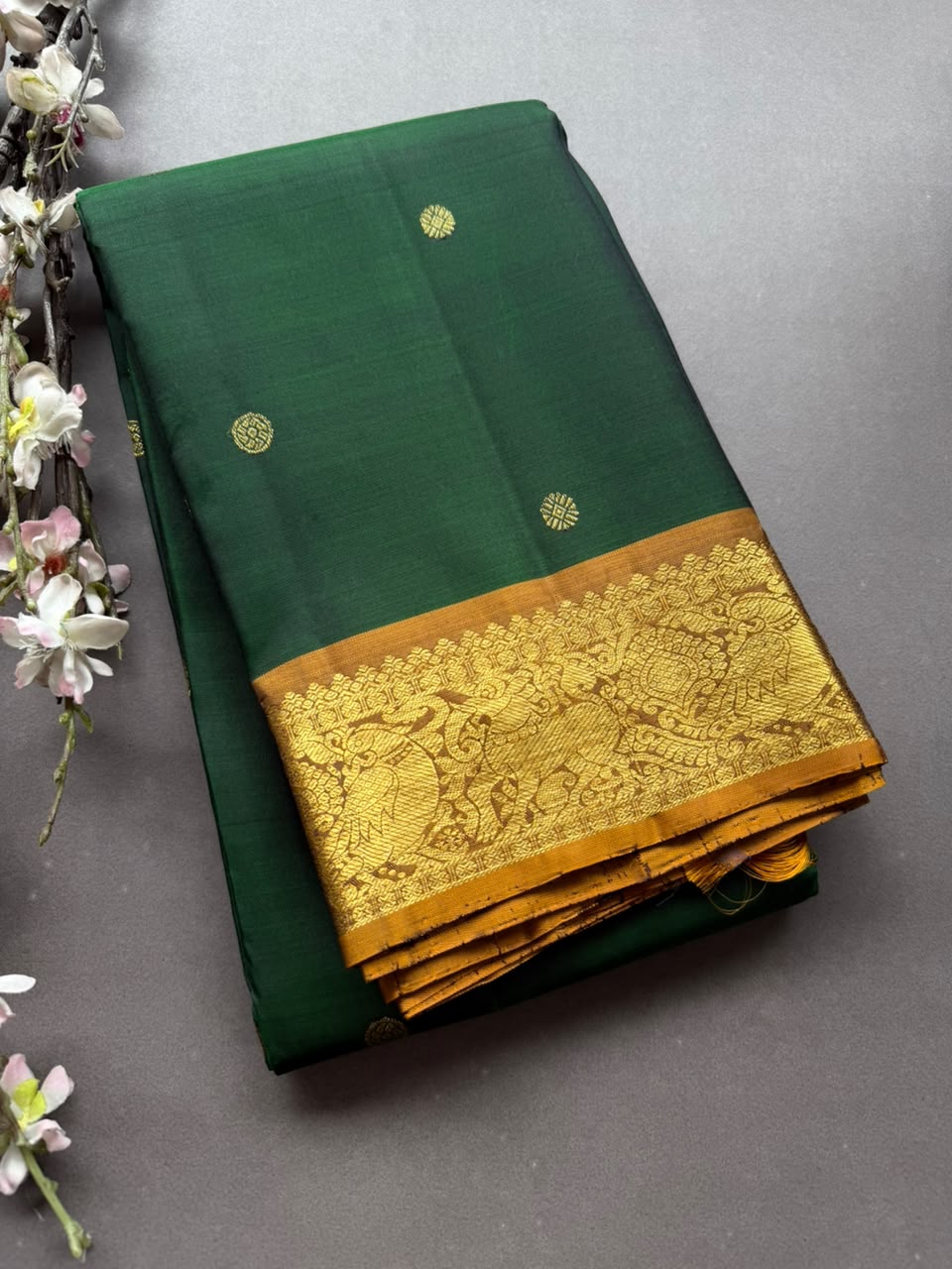 Bottle Green Pure Kanchi Silk Saree 108