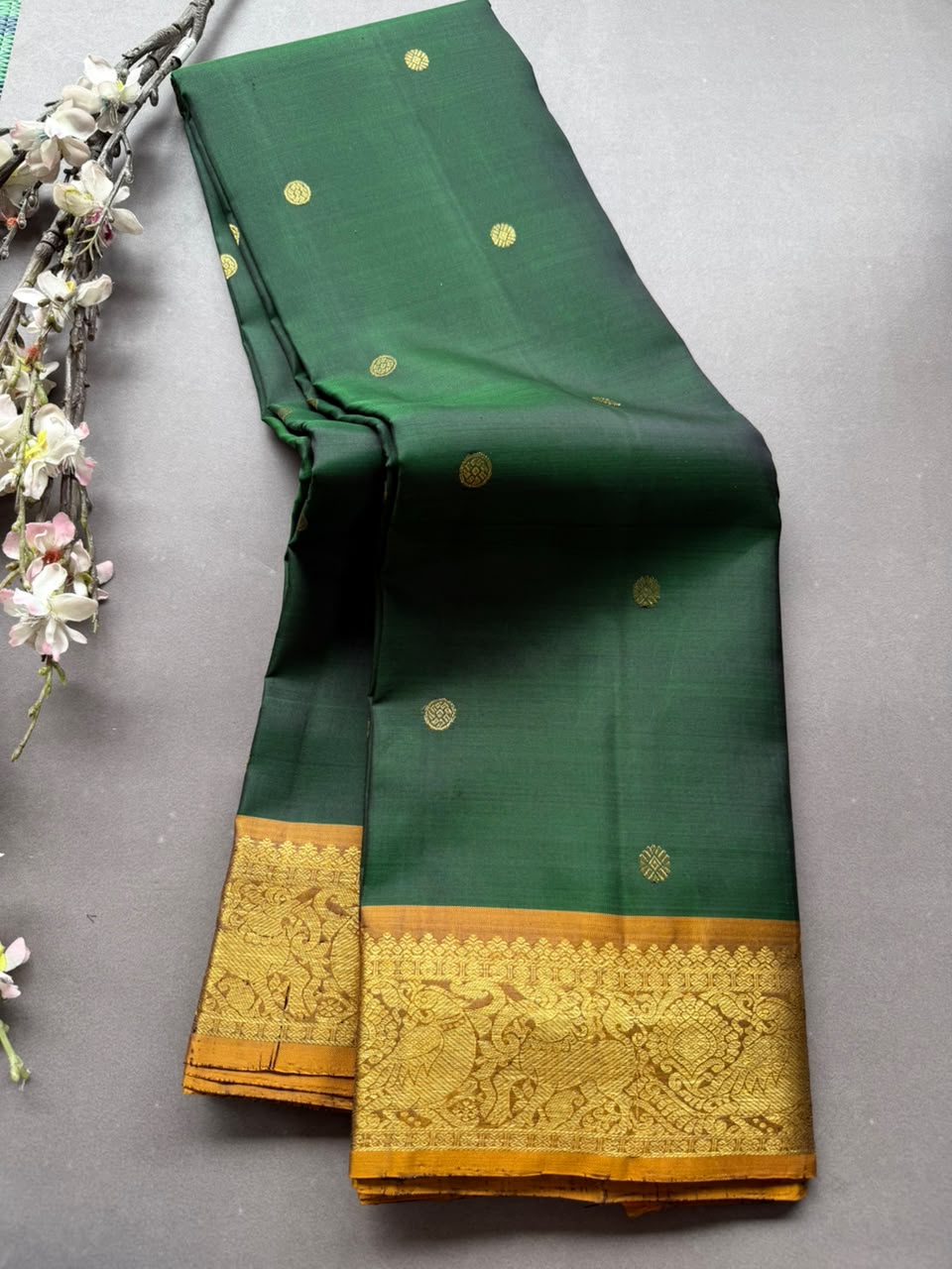 Bottle Green Pure Kanchi Silk Saree 108