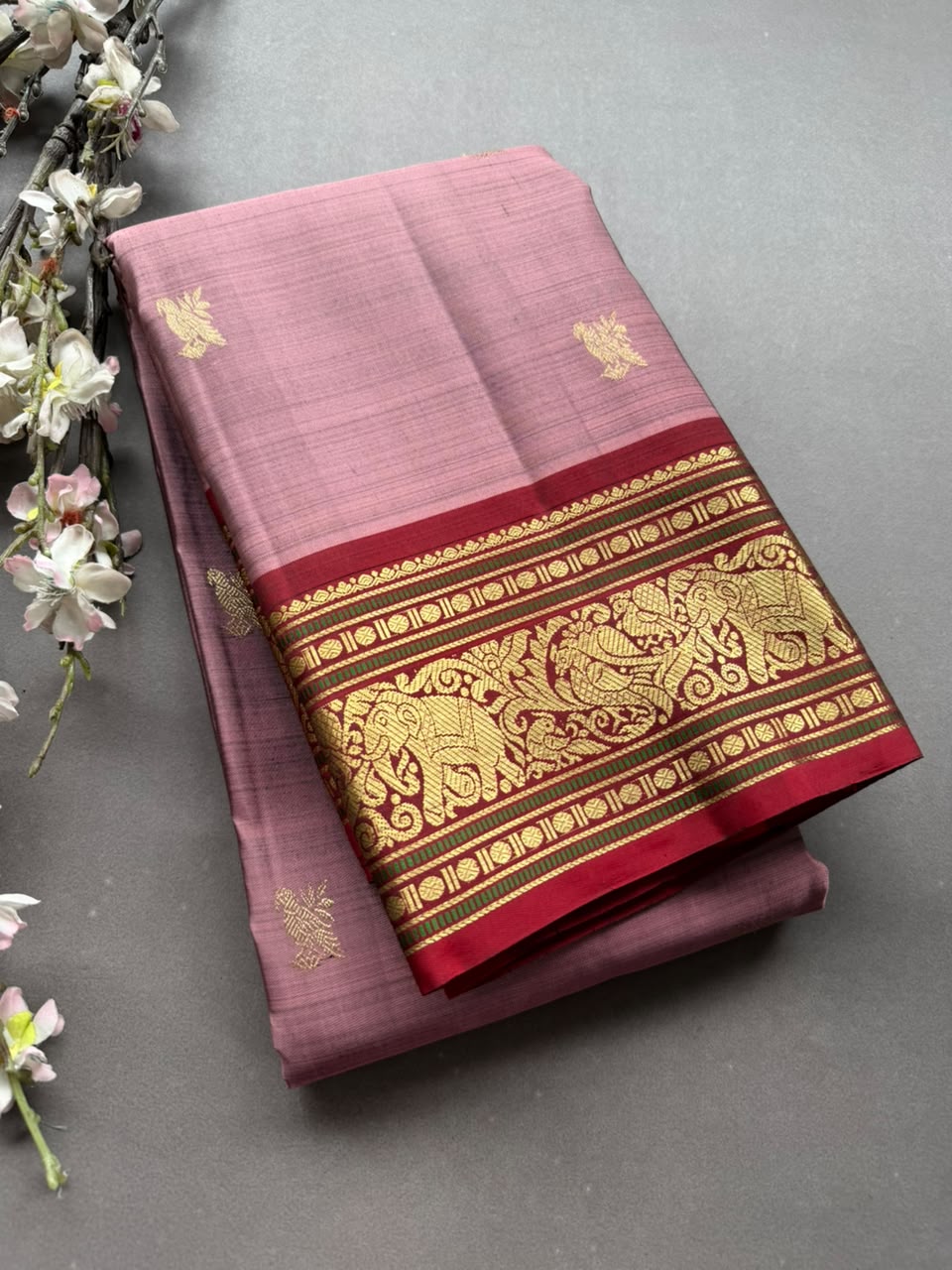 Pastel Pink Pure Kanchi Silk Saree 108