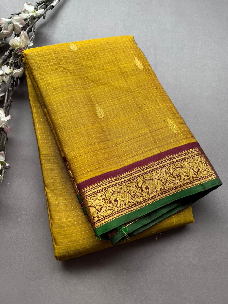 Mustard Pure Kanchi Silk Saree 108