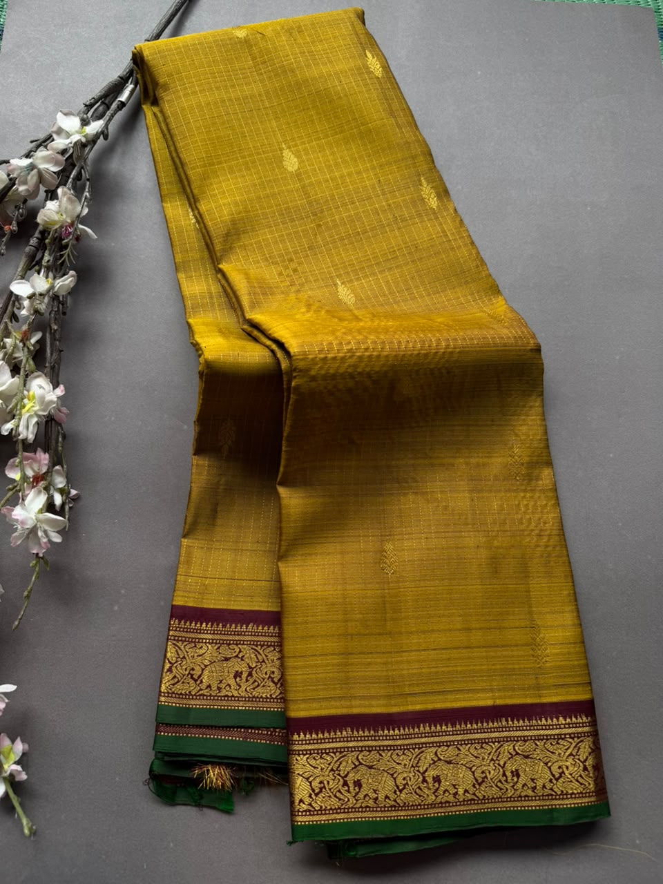 Mustard Pure Kanchi Silk Saree 108