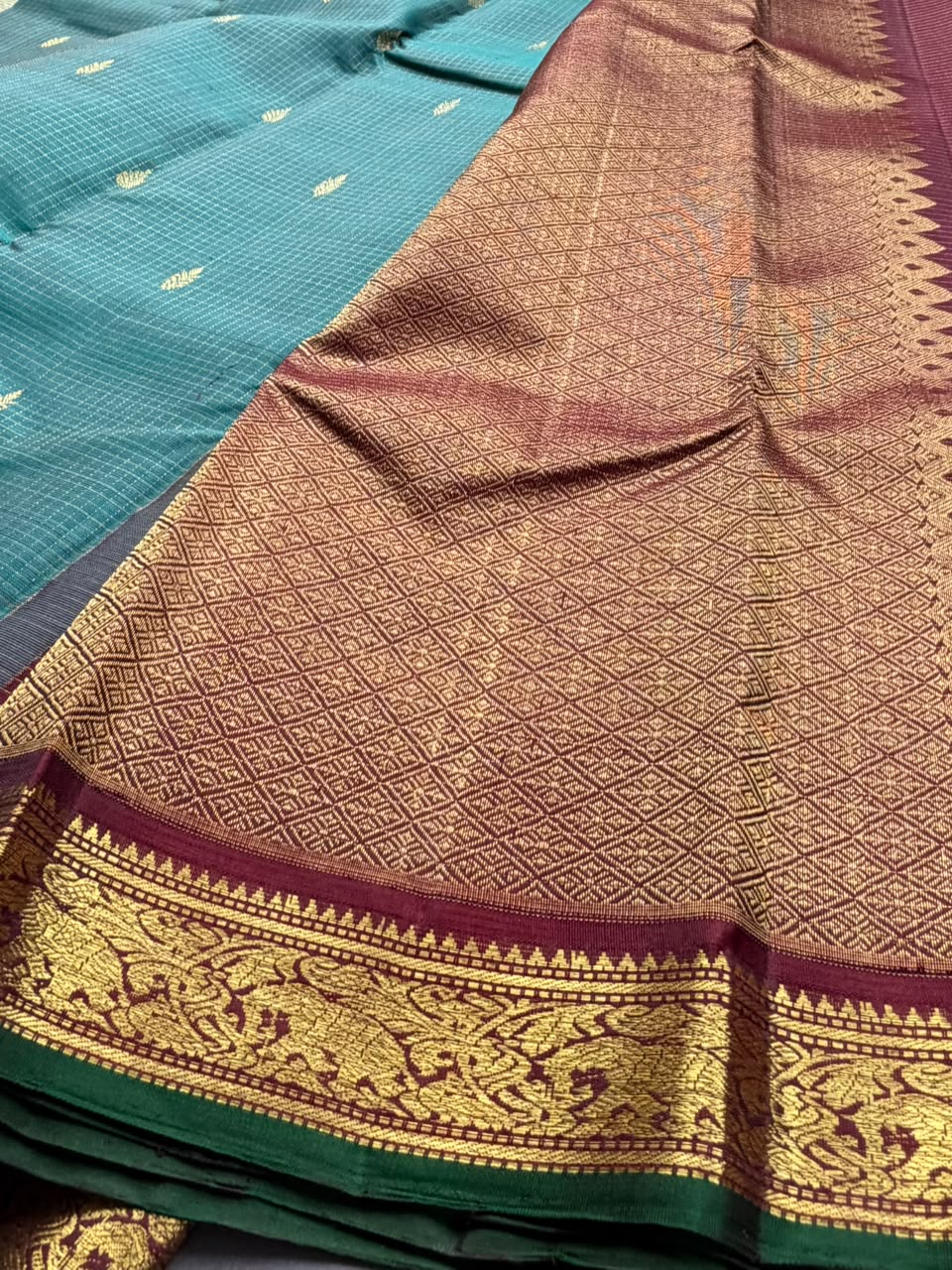 Green Checks Pure Kanchi Silk Saree 108