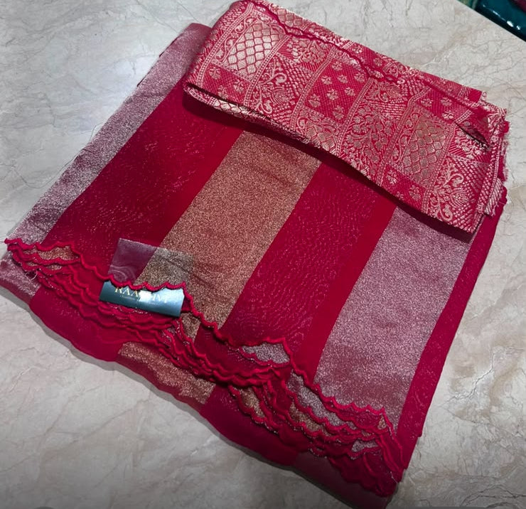 Red Organza Tissue Saree 108 (Hitha)