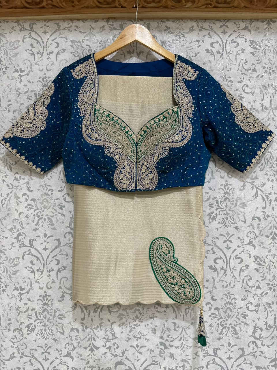 Cream Tissue Saree with Stitched Blouse 108
