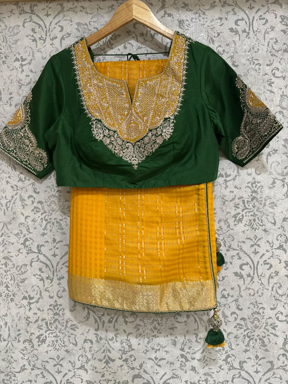 Yellow Dola Crepe Saree with Stitched Blouse 108