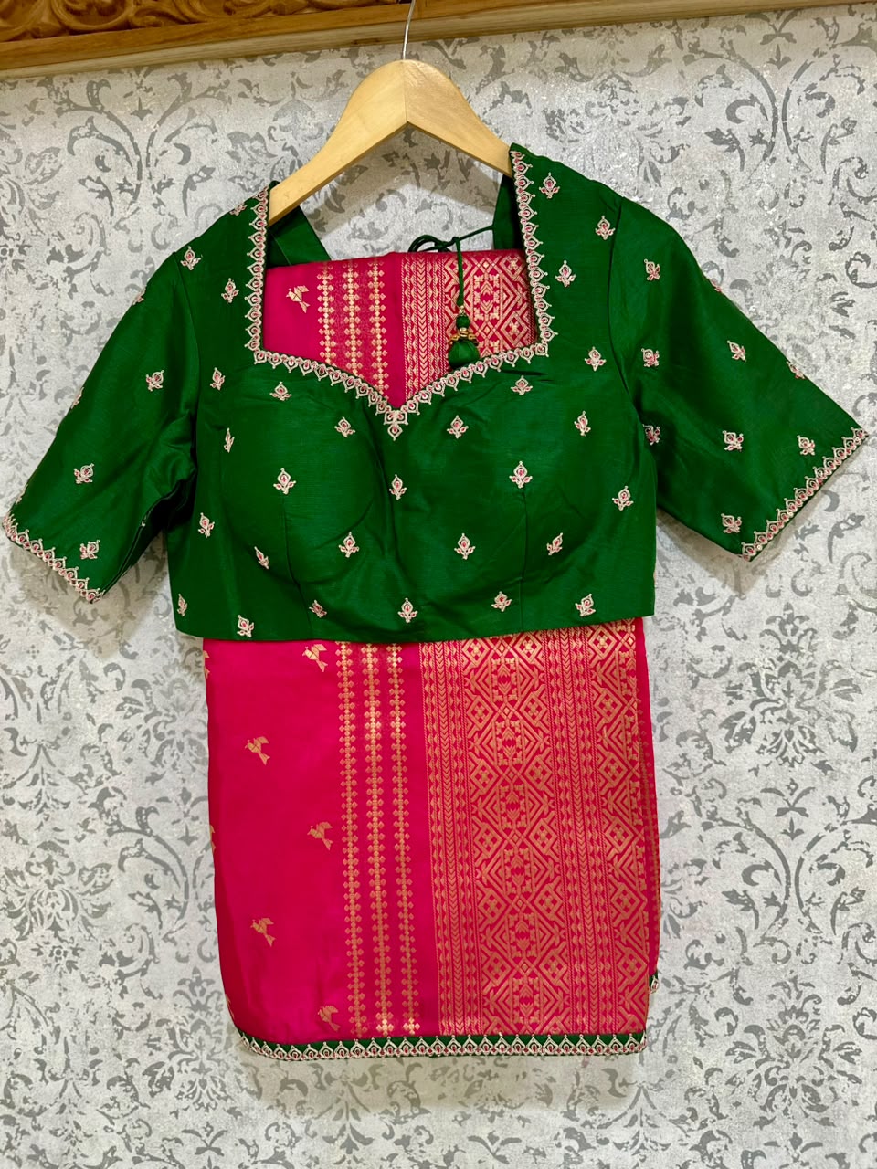 Pink Dola Crepe Saree with Stitched Blouse 108