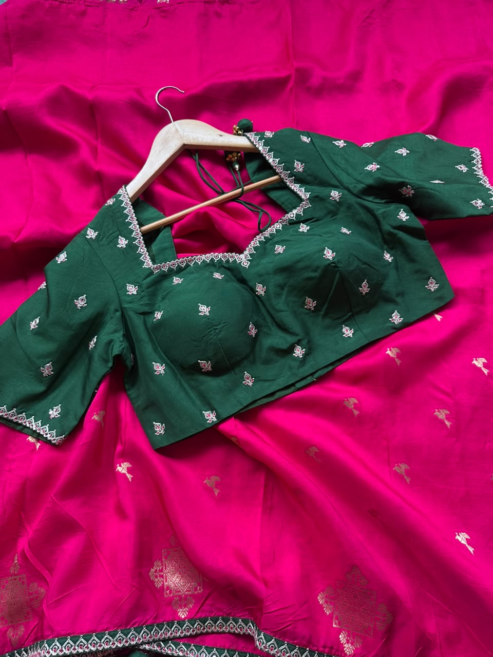 Pink Dola Crepe Saree with Stitched Blouse 108
