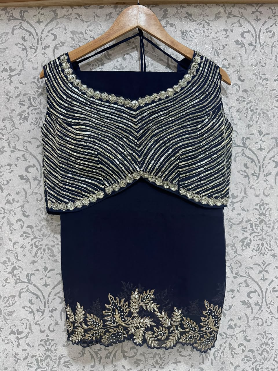 Navy Blue Organza Saree with Stitched Blouse 108