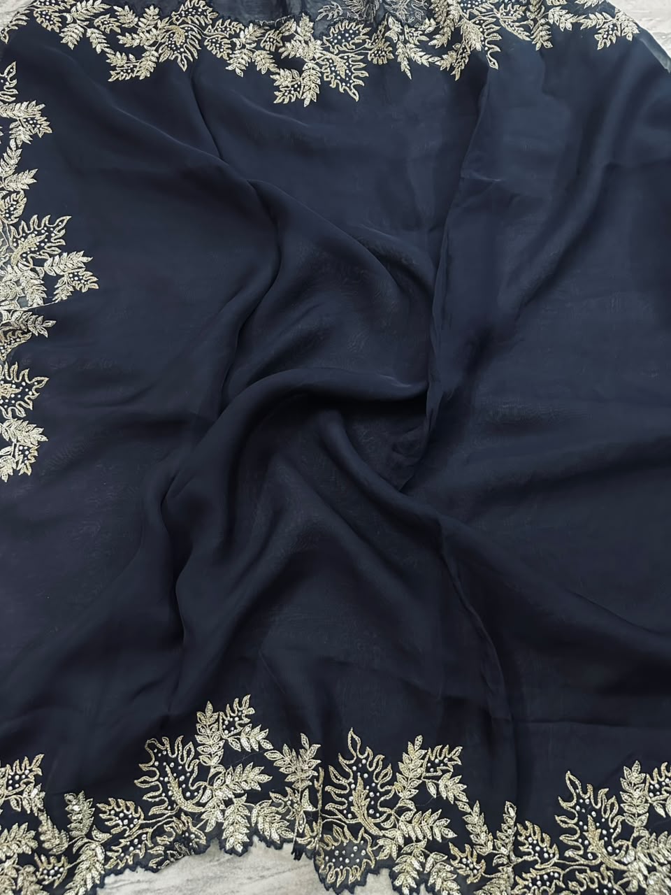 Navy Blue Organza Saree with Stitched Blouse 108