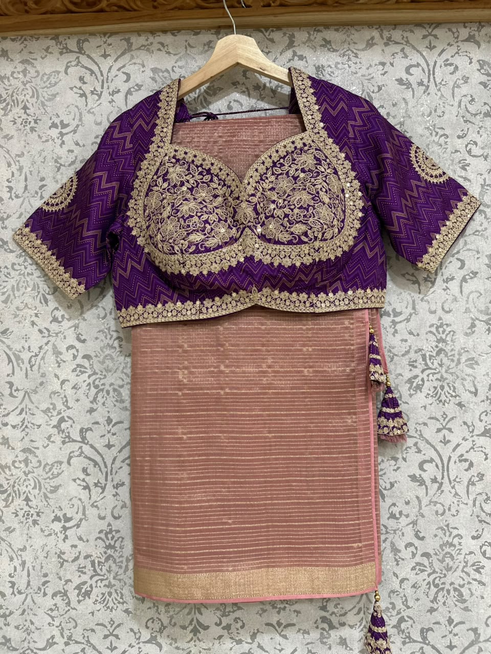 Lilac Tissue Saree with Stitched Blouse 108