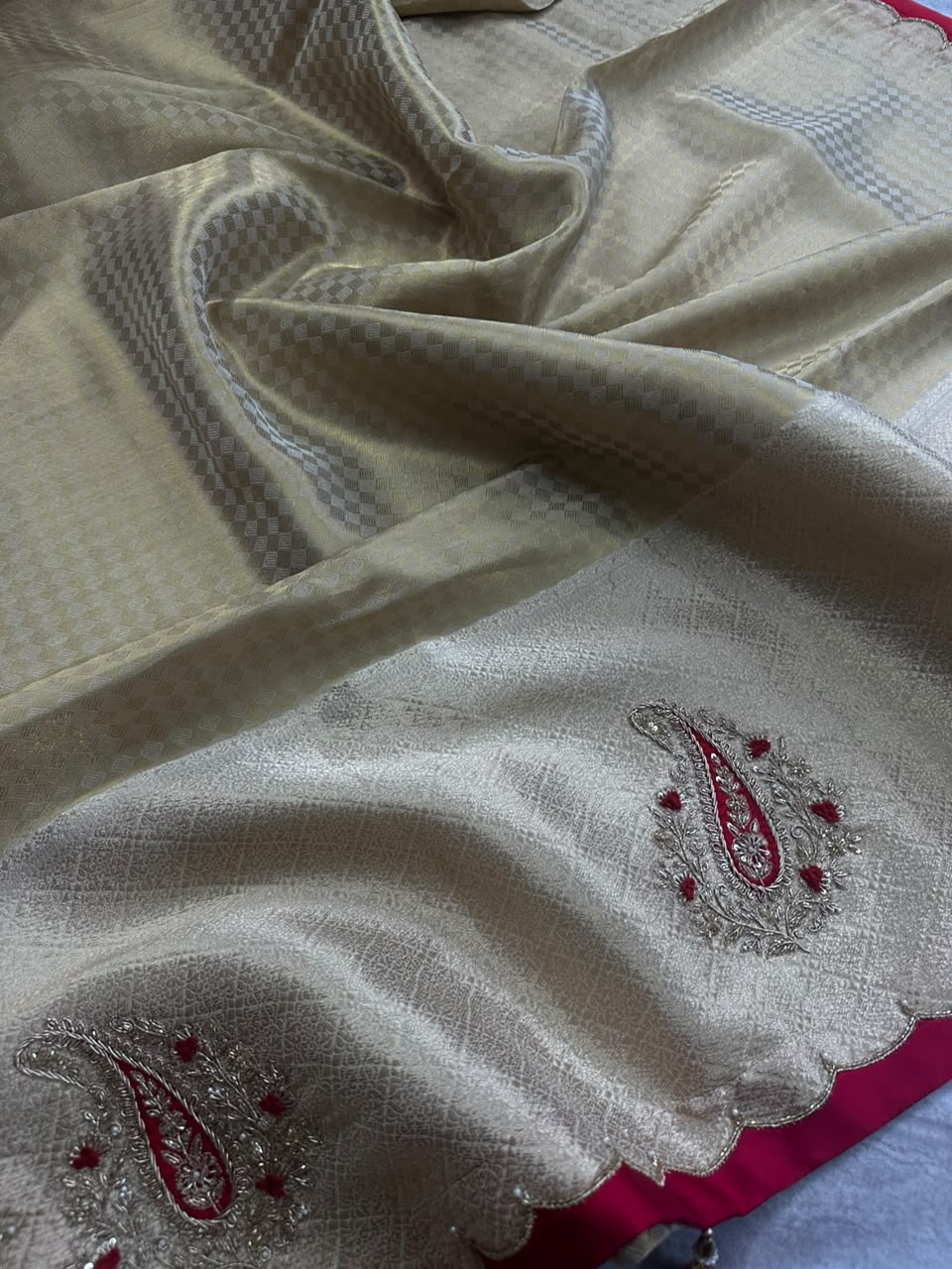 Cream Tissue Saree with Stitched Blouse 108