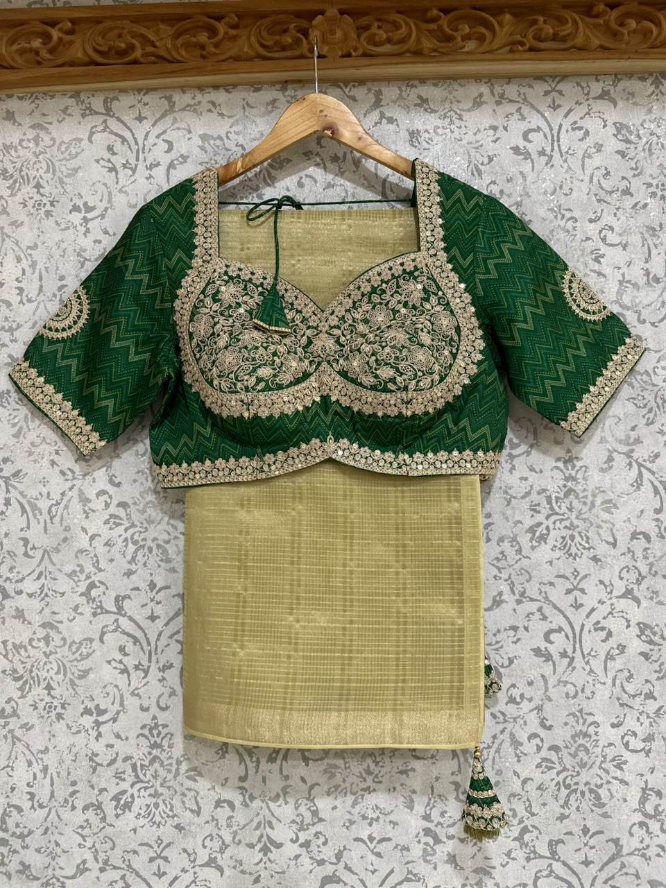 Cream Tissue Saree with Stitched Blouse 108