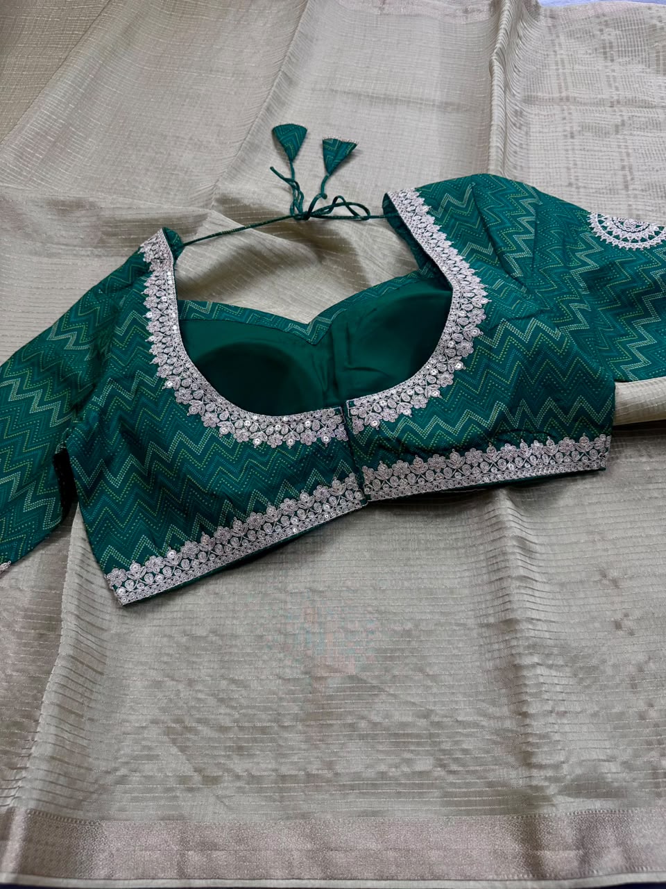 Cream Tissue Saree with Stitched Blouse 108