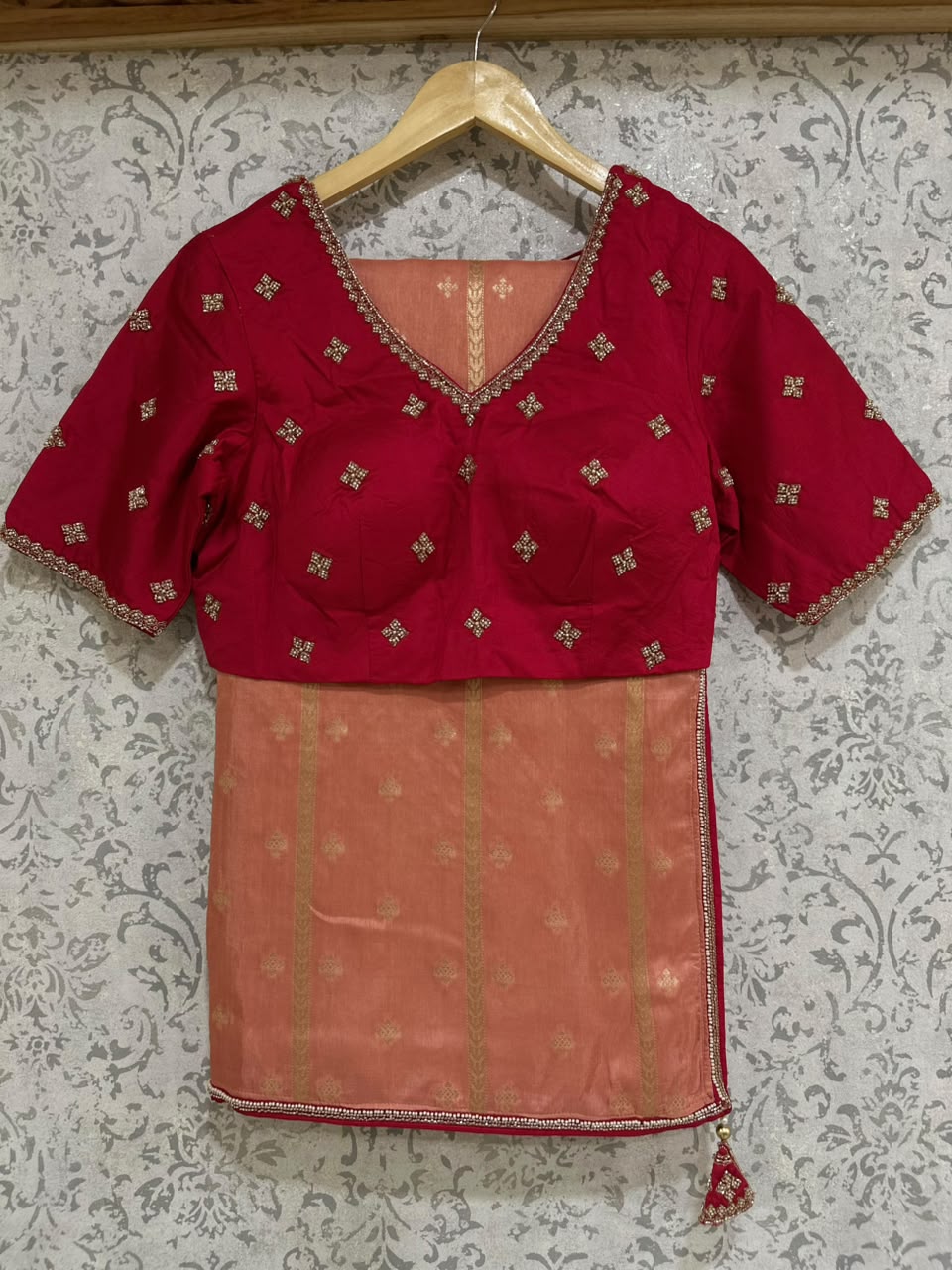 Peach Dola Crepe Saree with Stitched Blouse 108