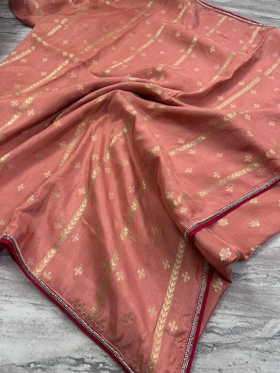 Peach Dola Crepe Saree with Stitched Blouse 108