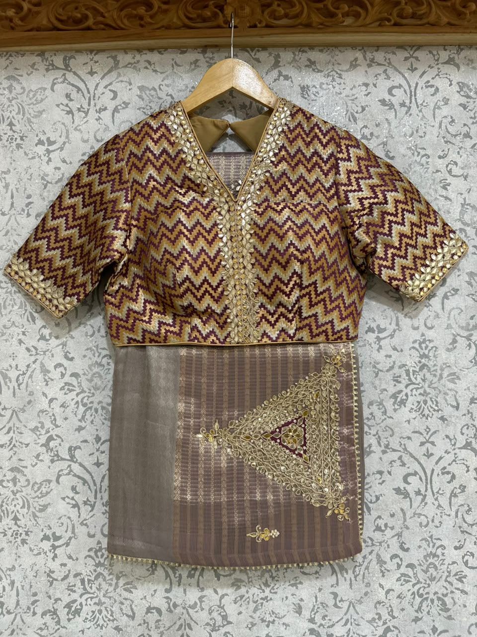 Cream Tissue Saree with Stitched Blouse 108