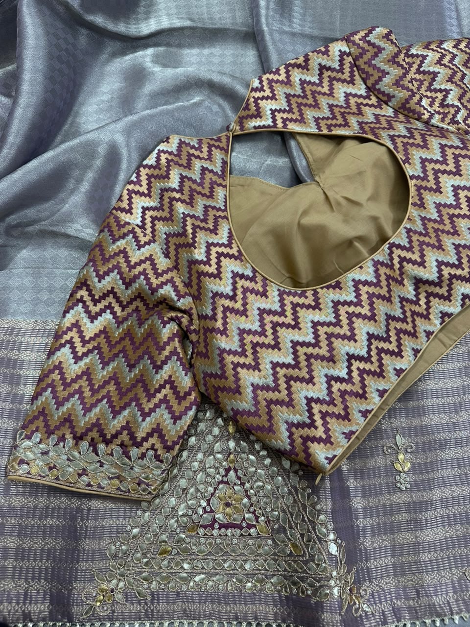 Cream Tissue Saree with Stitched Blouse 108