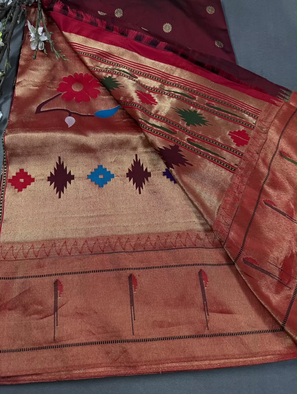 Maroon Pure Paithani Silk Saree (Swara)